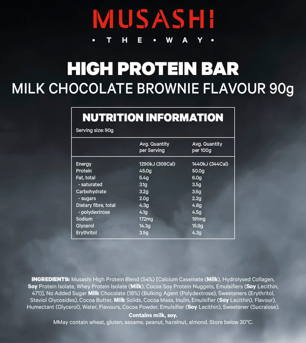 Musashi High Protein Bars 12 x 90g - Milk Choc Brownie