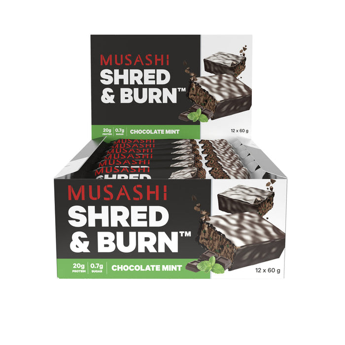 Musashi Shred & Burn Protein Bars 12 x 60g - Chocolate Mint