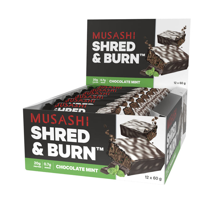 Musashi Shred & Burn Protein Bars 12 x 60g - Chocolate Mint