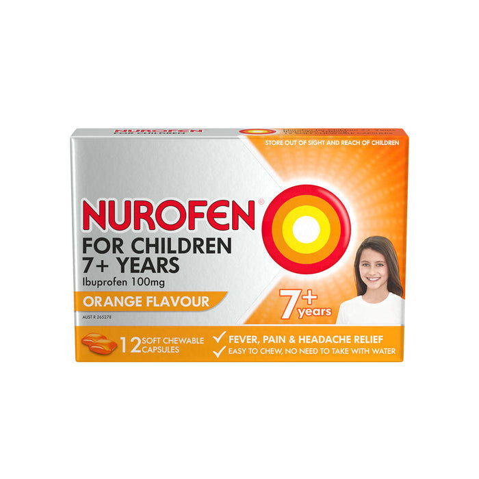 Nurofen For Children 7+ Chewable Capsules 12 - Orange Flavour