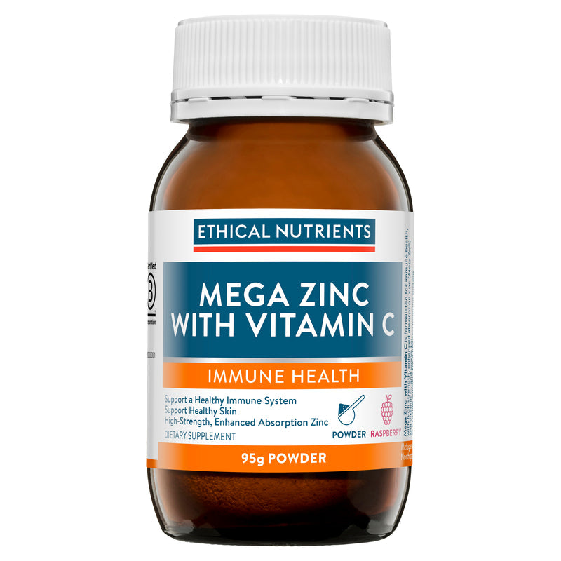 Ethical Nutrients Immune Health - Mega Zinc with Vitamin C Powder 95g - Raspberry