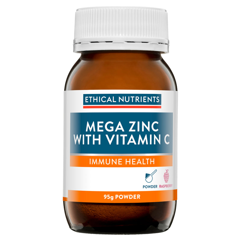 Ethical Nutrients Immune Health - Mega Zinc with Vitamin C Powder 95g - Raspberry