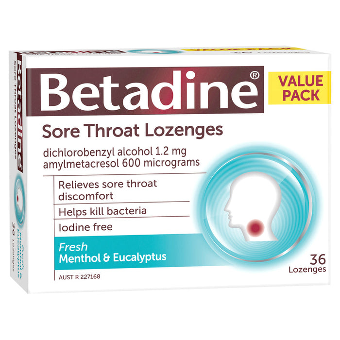 BETADINE Sore Throat Lozenges Menthol & Eucalyptus 36s