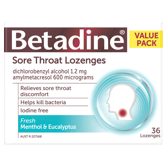 BETADINE Sore Throat Lozenges Menthol & Eucalyptus 36s