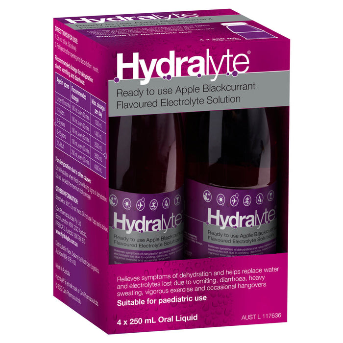 Hydralyte RTU Electrolyte Solution Apple & Blackcurrant 4 x 250ml