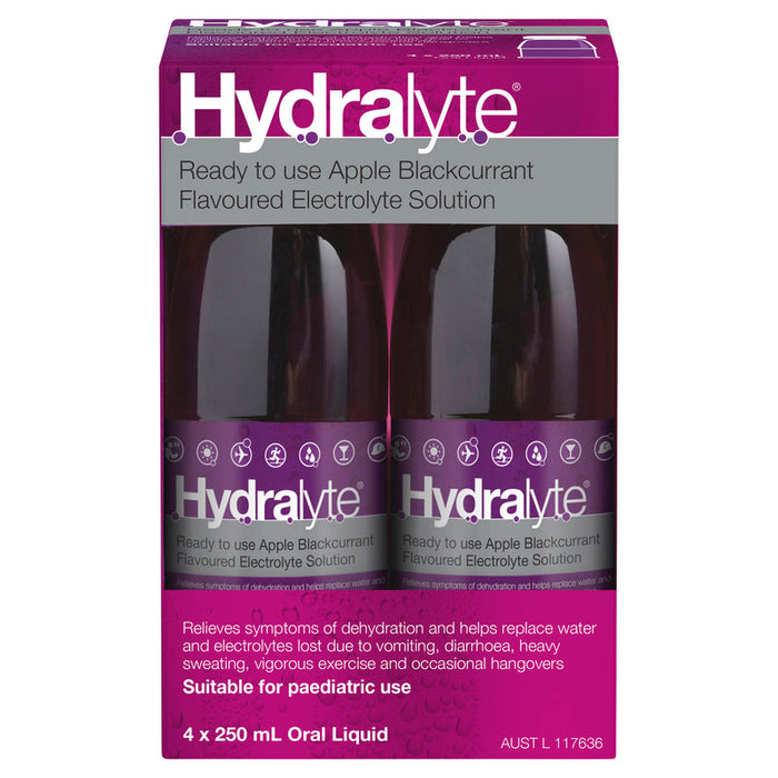 Hydralyte RTU Electrolyte Solution Apple & Blackcurrant 4 x 250ml