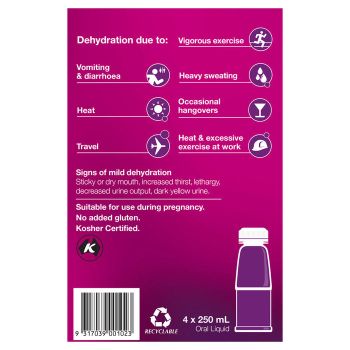 Hydralyte RTU Electrolyte Solution Apple & Blackcurrant 4 x 250ml