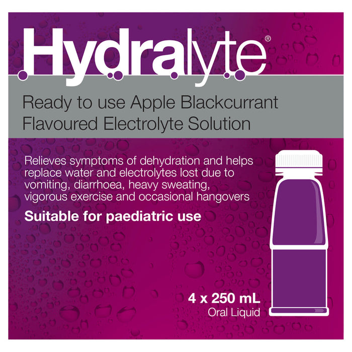 Hydralyte RTU Electrolyte Solution Apple & Blackcurrant 4 x 250ml