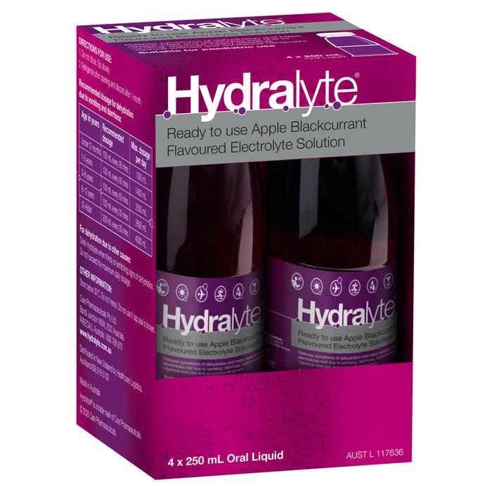 Hydralyte RTU Electrolyte Solution Apple & Blackcurrant 4 x 250ml