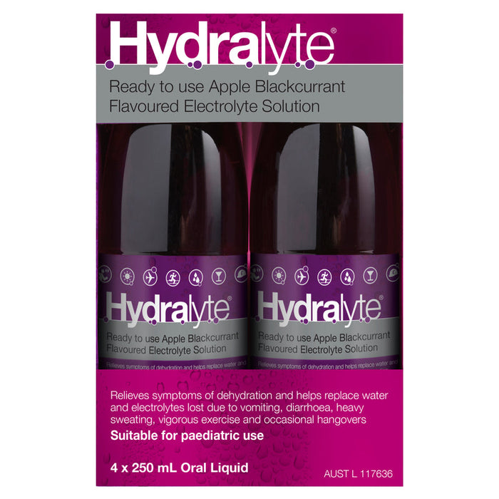 Hydralyte RTU Electrolyte Solution Apple & Blackcurrant 4 x 250ml