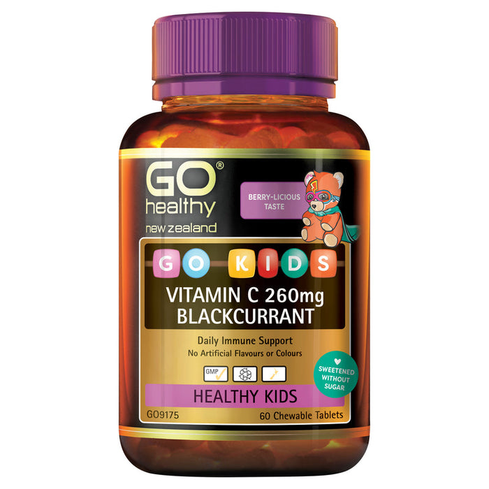 GO Healthy GO Kids Vitamin C 260mg Blackcurrant Chewable Tablets 60