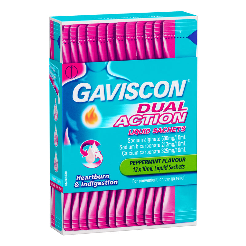 Gaviscon DUAL ACTION Liquid Sachets 12x10ml - Peppermint — Highbrook ...