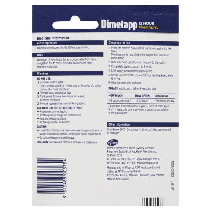 Dimetapp 12 Hour Nasal Spray 20ml