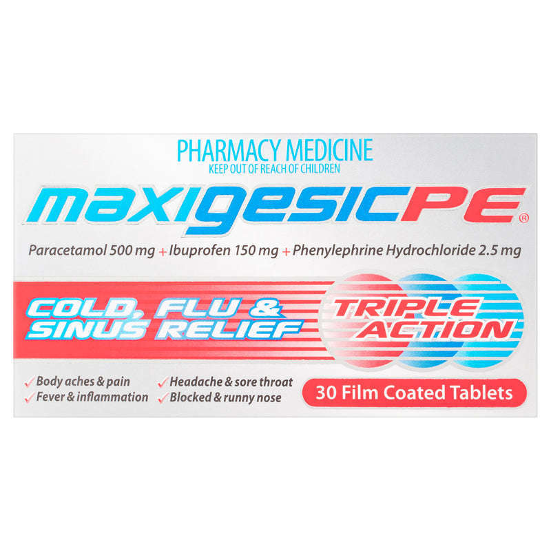 Maxigesic PE Cold, Flu & Sinus Relief Tablets 30