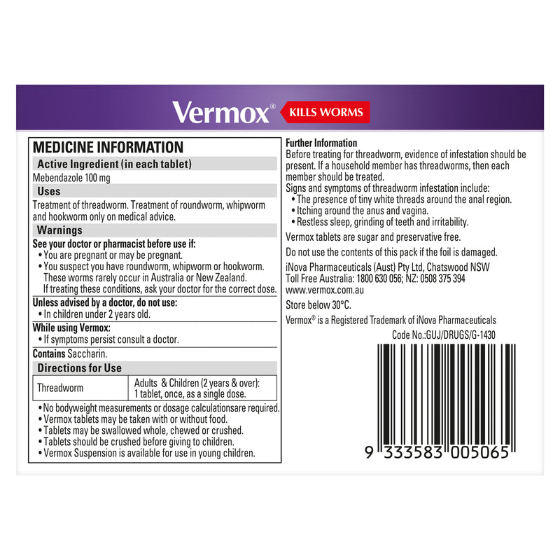 Vermox Tablets 6 -Orange Flavoured