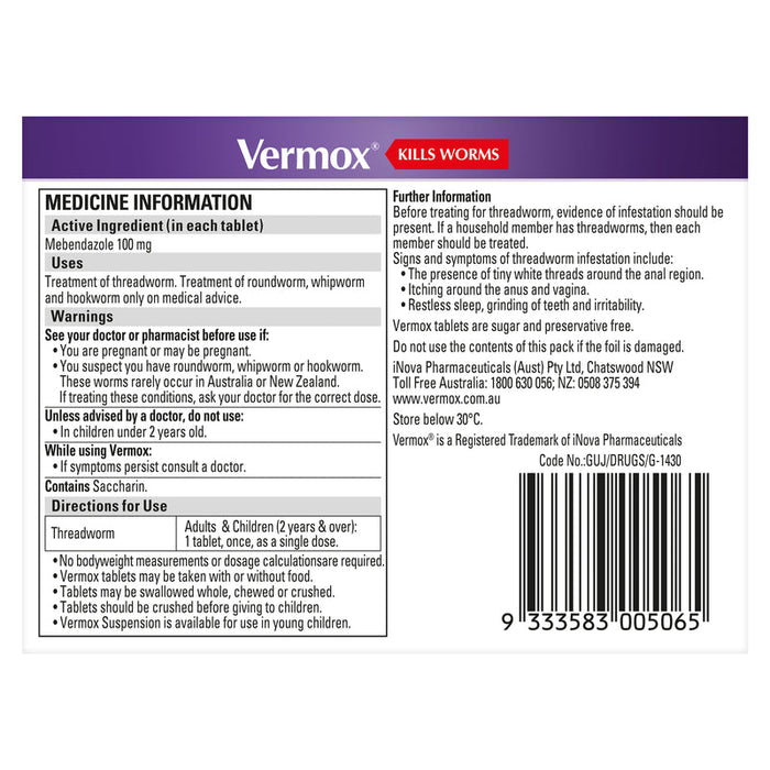 Vermox Tablets 6 -Orange Flavoured