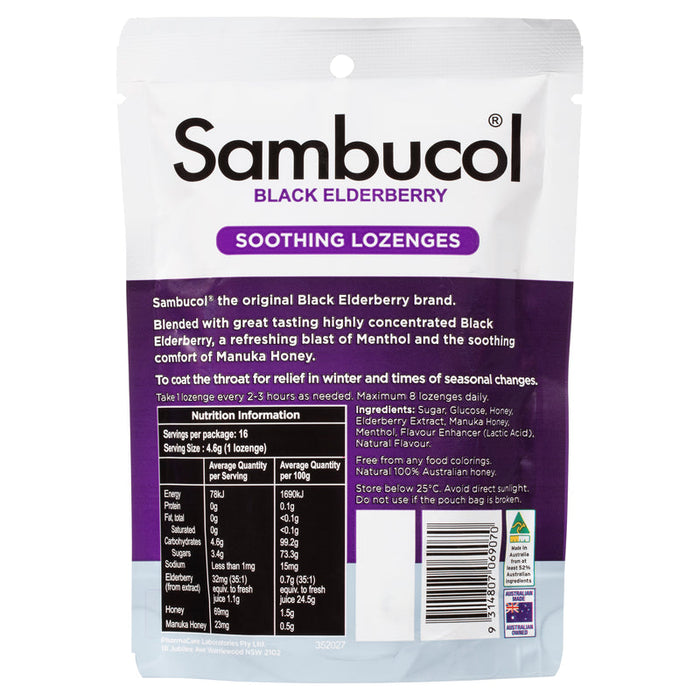 Sambucol Soothing Nose & Throat Menthol Lozenges 16 Pack