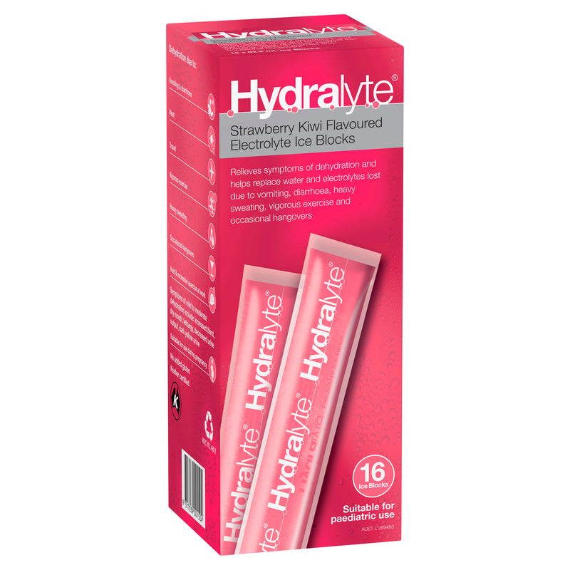 Hydralyte Electrolyte Ice Blocks Strawberry Kiwi 16 x 62.5ml