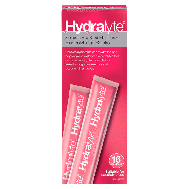Hydralyte Electrolyte Ice Blocks Strawberry Kiwi 16 x 62.5ml