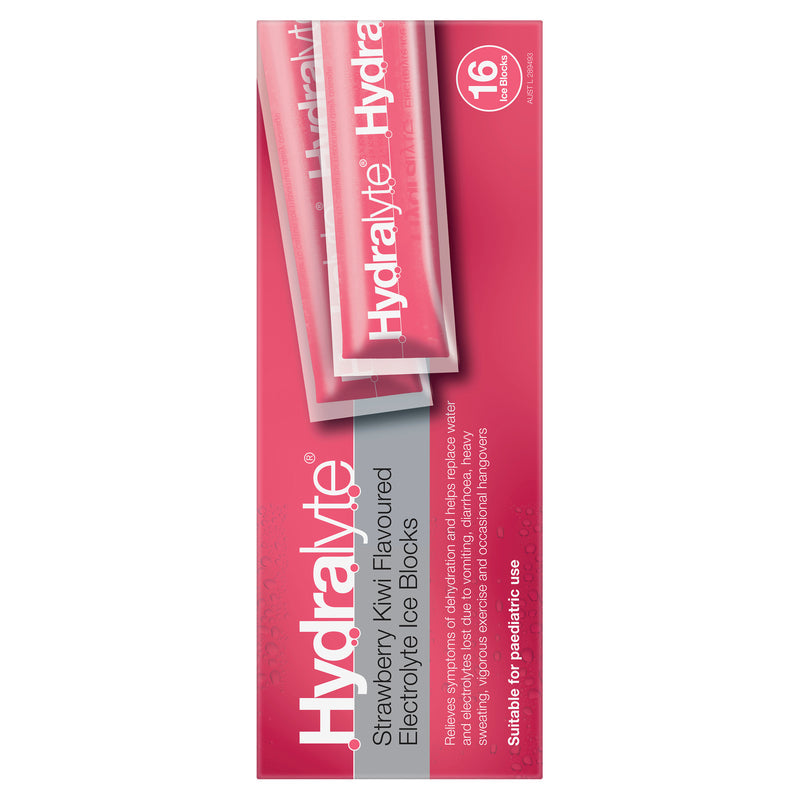 Hydralyte Electrolyte Ice Blocks Strawberry Kiwi 16 x 62.5ml
