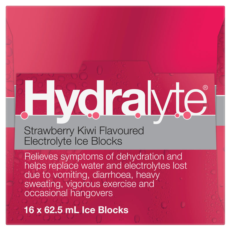 Hydralyte Electrolyte Ice Blocks Strawberry Kiwi 16 x 62.5ml