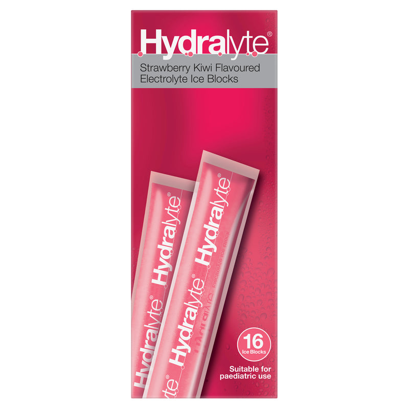 Hydralyte Electrolyte Ice Blocks Strawberry Kiwi 16 x 62.5ml