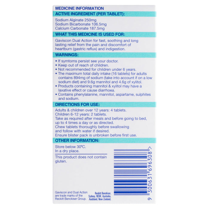 Gaviscon DUAL ACTION Chewable Tablets 16 - Mixed Berry