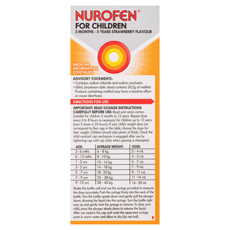 Nurofen for Children 3 Months - 5 Years Liquid 100ml - Strawberry Flavour - Quantity Restriction (2)