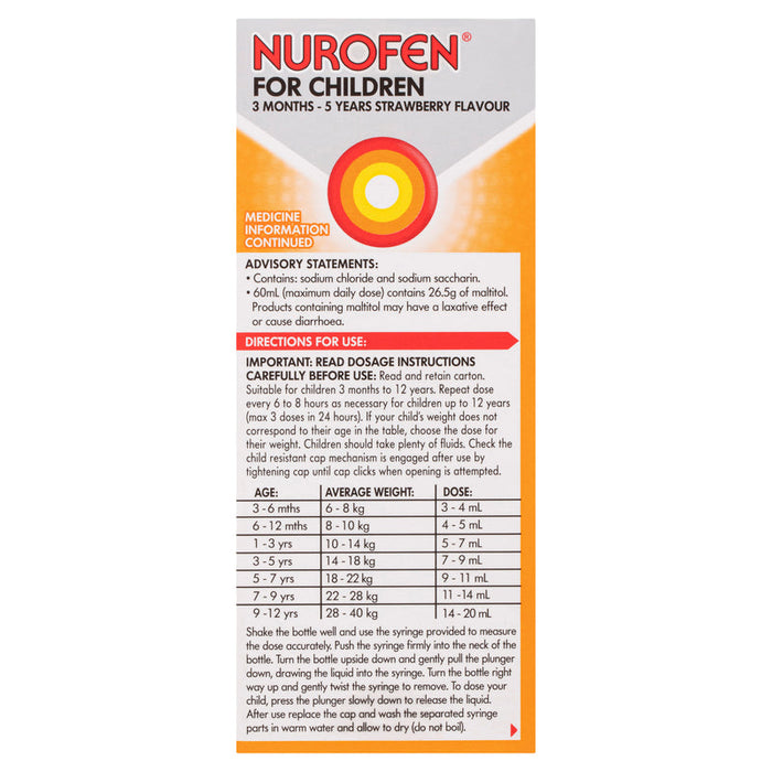 Nurofen for Children 3 Months - 5 Years Liquid 100ml - Strawberry Flavour - Quantity Restriction (2)