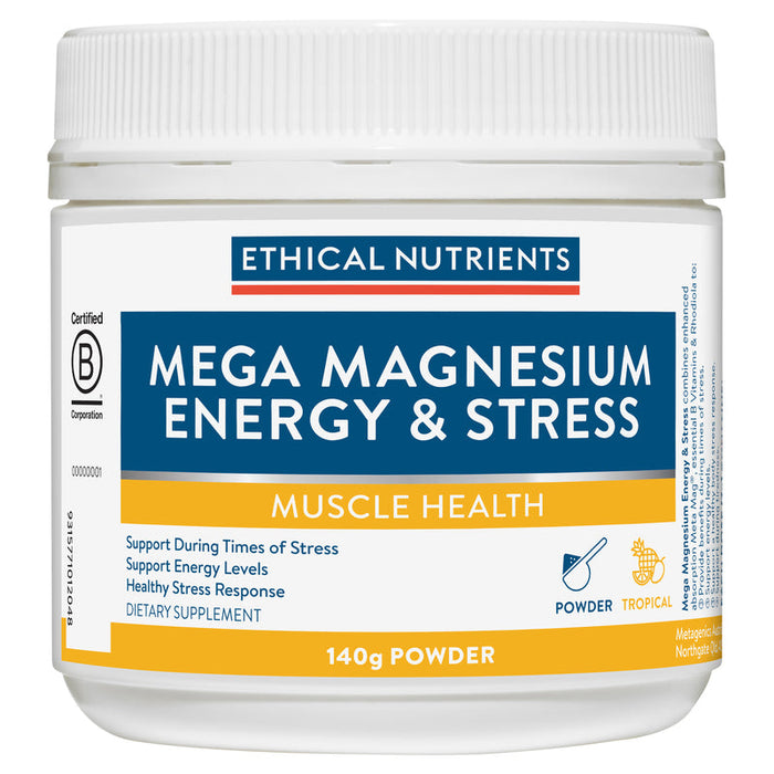 Ethical Nutrients Mega Magnesium Energy & Stress Powder 140g - Tropical