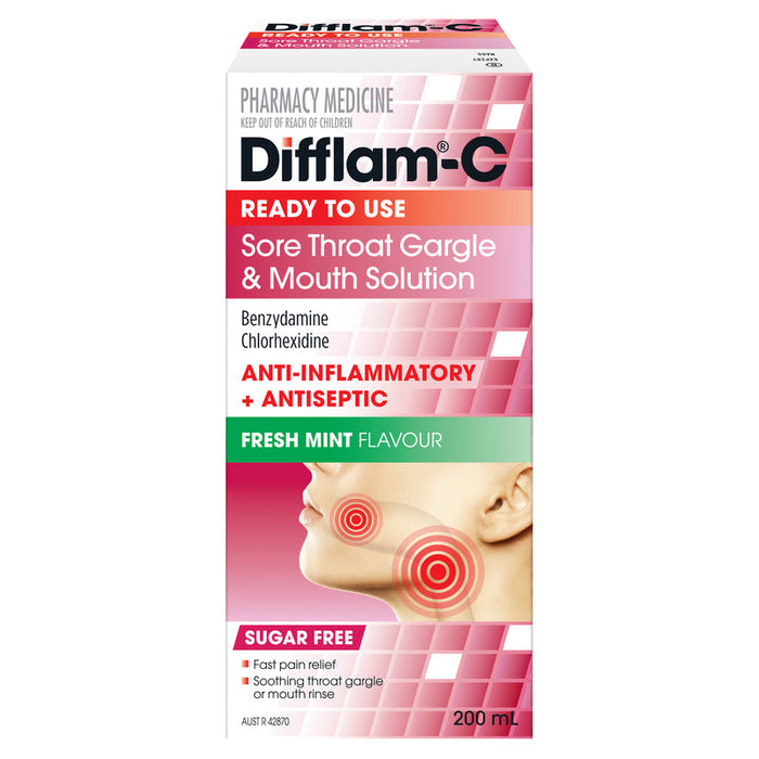 Difflam PLUS Antiseptic + Anti-Inflammatory Sore Throat Gargle 200ml