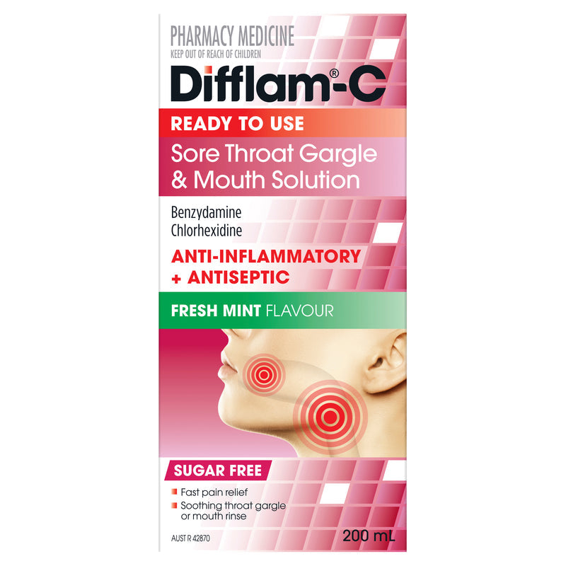 Difflam PLUS Antiseptic + Anti-Inflammatory Sore Throat Gargle 200ml