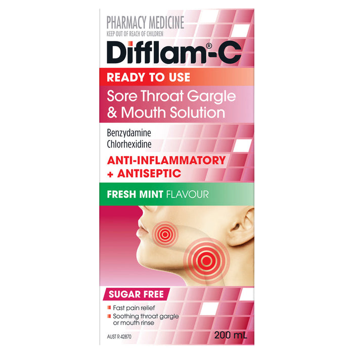 Difflam PLUS Antiseptic + Anti-Inflammatory Sore Throat Gargle 200ml