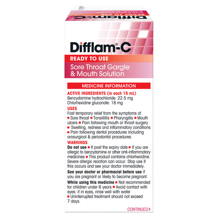 Difflam PLUS Antiseptic + Anti-Inflammatory Sore Throat Gargle 200ml