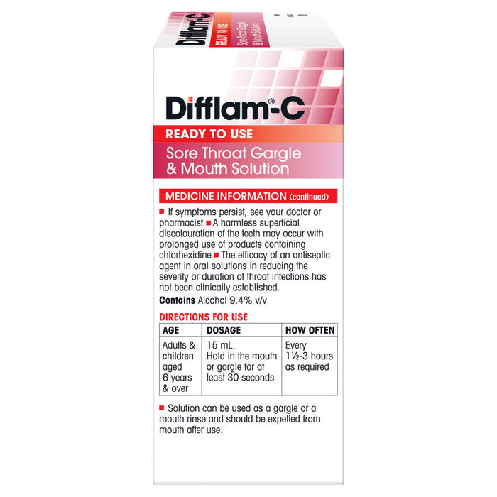 Difflam PLUS Antiseptic + Anti-Inflammatory Sore Throat Gargle 200ml