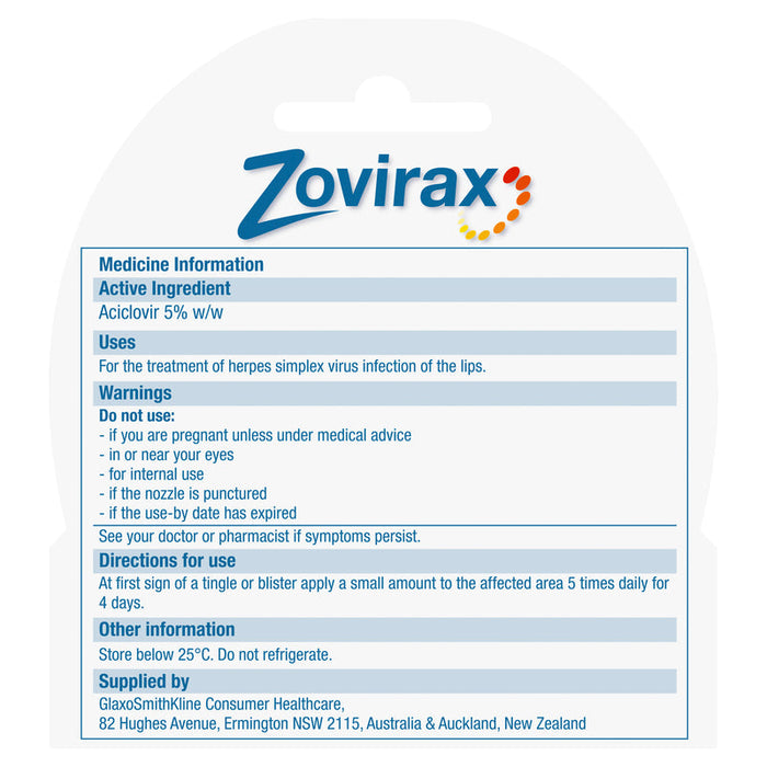 Zovirax Cold Sore Cream Tube 2g