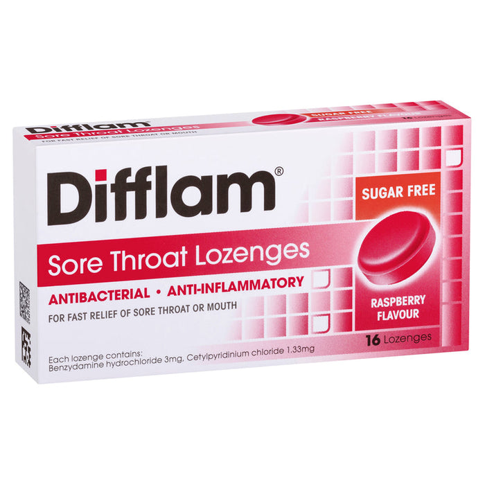 Difflam Anti-Inflammatory + Antibacterial Dual Action Lozenges 16 - Raspberry