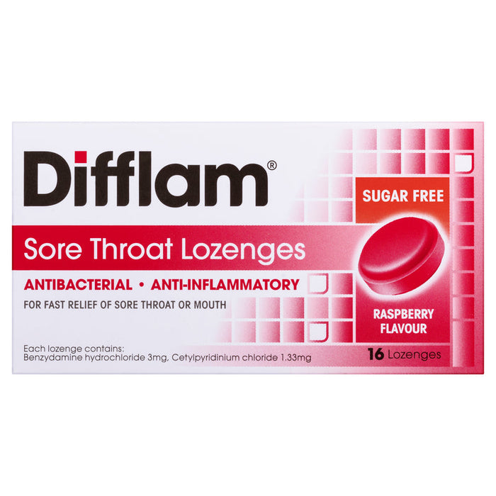 Difflam Anti-Inflammatory + Antibacterial Dual Action Lozenges 16 - Raspberry