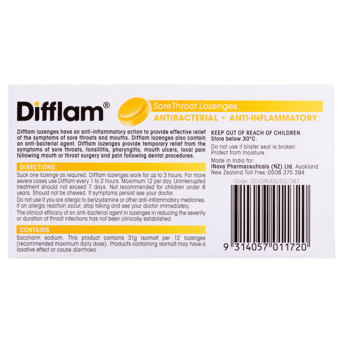 Difflam Anti-Inflammatory + Antibacterial Dual Action Lozenges 16 - Honey Lemon