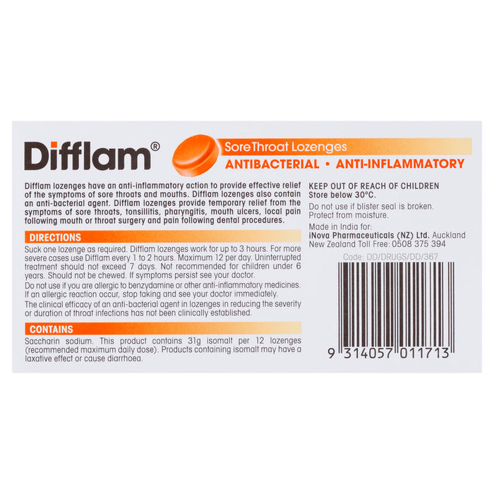 Difflam Anti-Inflammatory + Antibacterial Dual Action Lozenges 16 - Orange