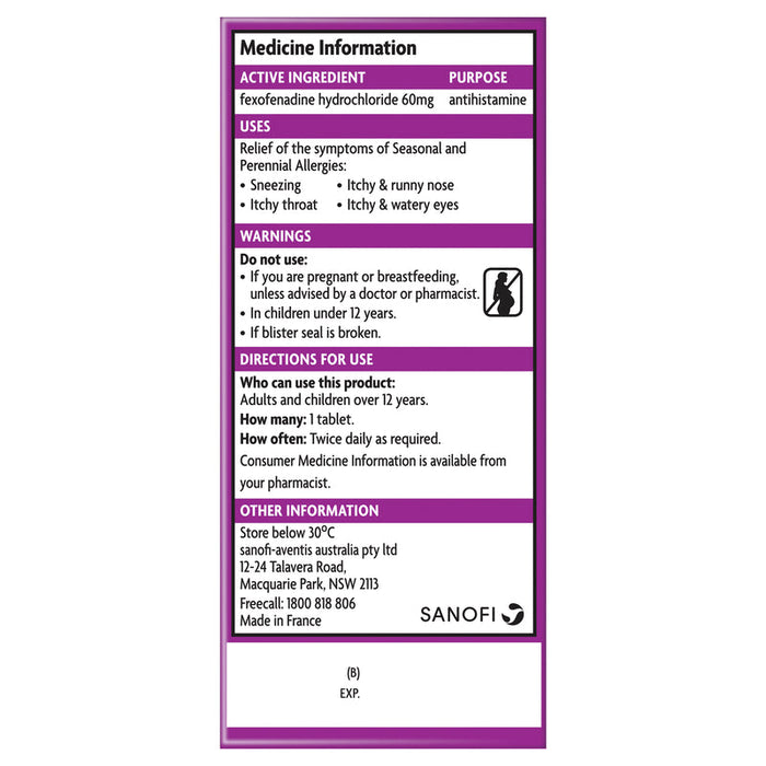 Telfast 60mg Tablets 20